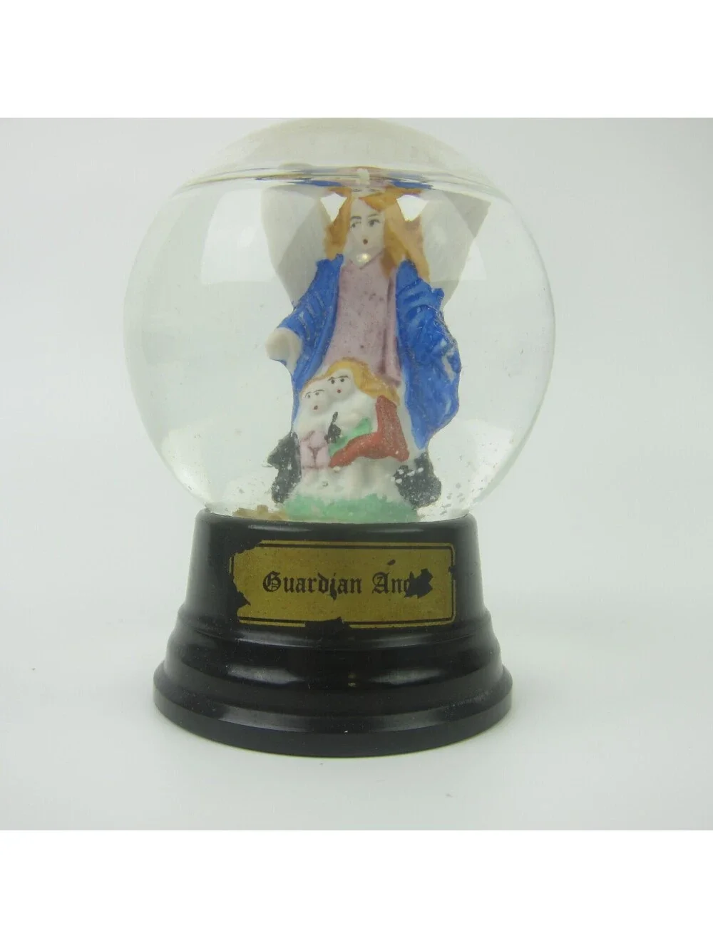 Vintage 1950s Snow Globe Guardian Angel Children Girl Holds Baby Boy 3.5
